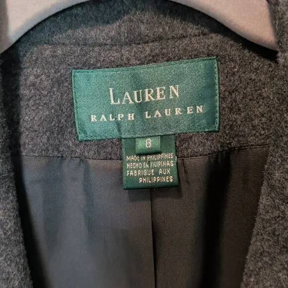 Lauren Ralph Lauren Women's Sz 8 Grey Cashmere Wool Jacket Blazer Gold Buttons - Picture 5 of 6